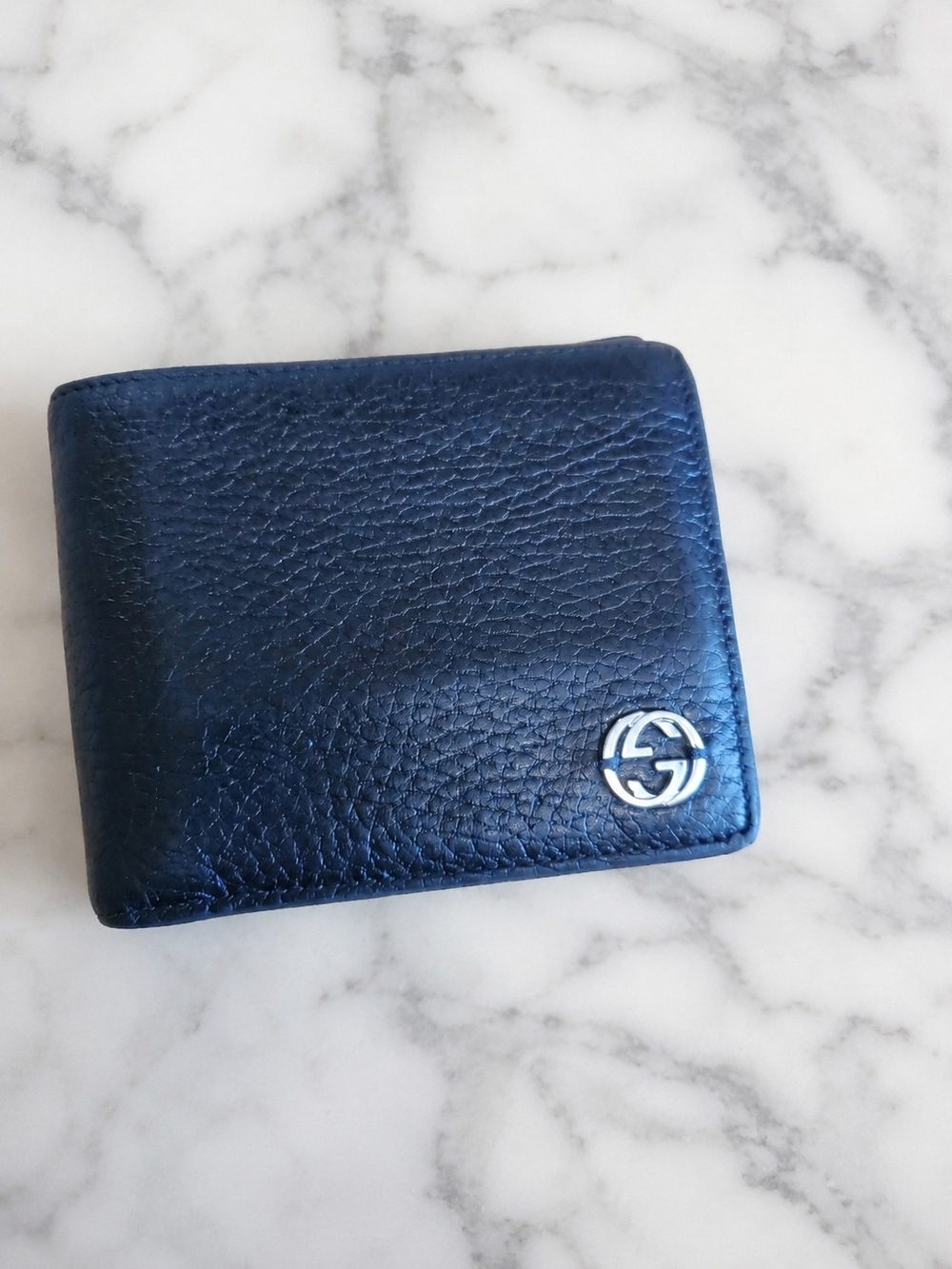 Men's Leather Bifold Wallet in Navy Blue